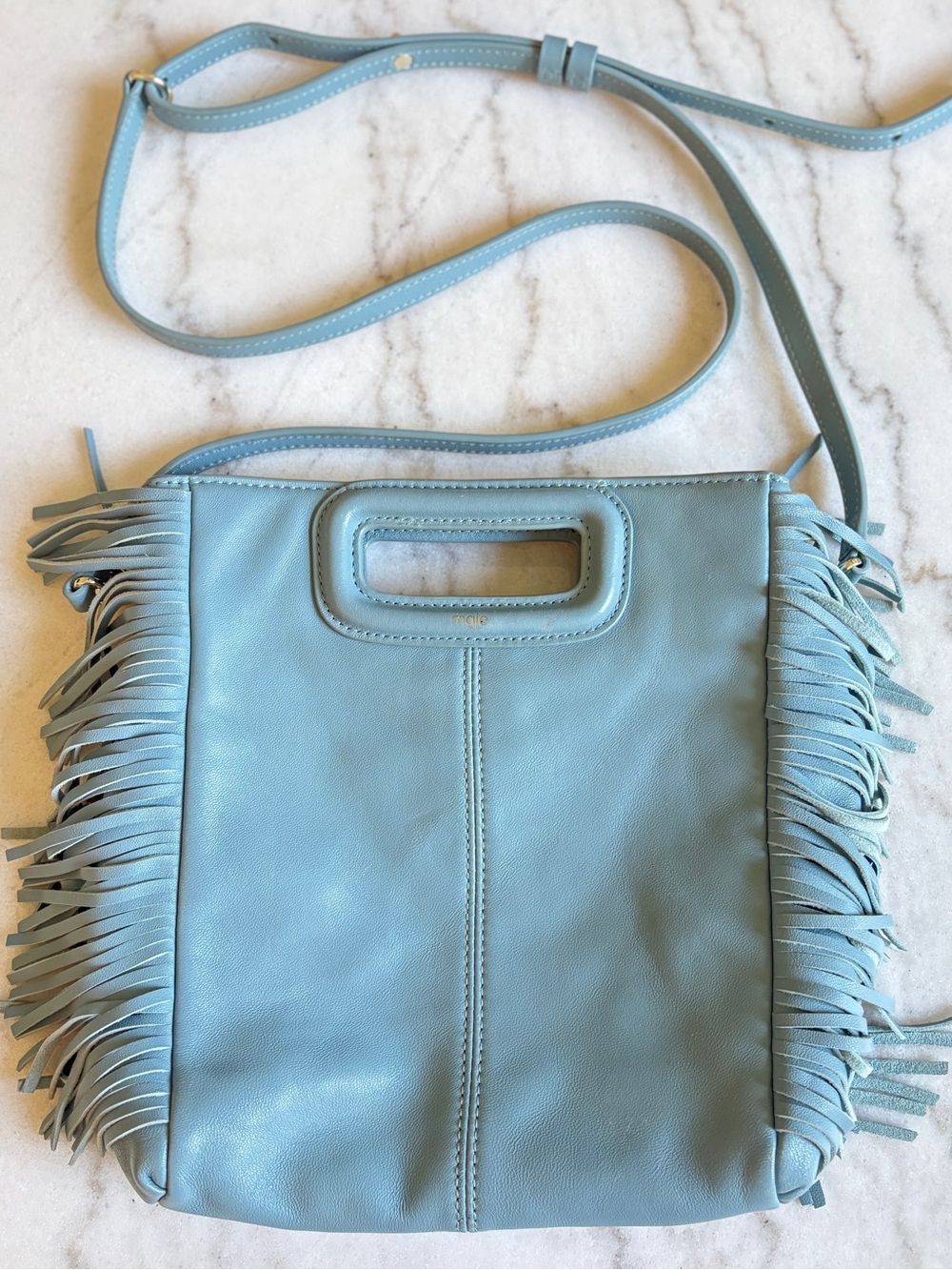Maje M Bag - Light Blue Fringe Leather Clutch or Crossbody - Picture 2 of 13